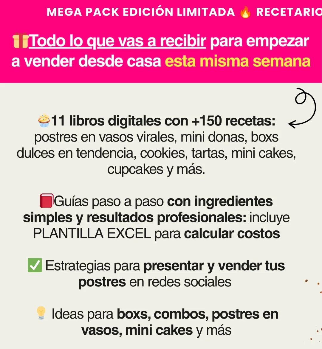 🧁MEGA PACK PASTELERO+11 Bonos+ 150 recetas🍰🥮